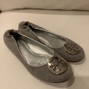 Tory Burch gray flannel flats, size 8